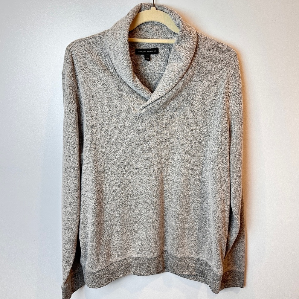 Banana Republic Shawl‎ Collar Cotton Blend Heather Gray Pull Over Knit Top L